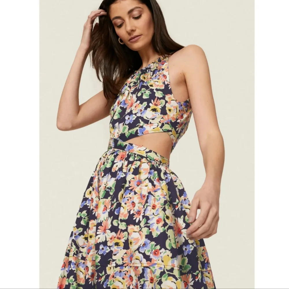 Something Navy Floral Midi Dress Cut Out XS - Picture 3 of 7